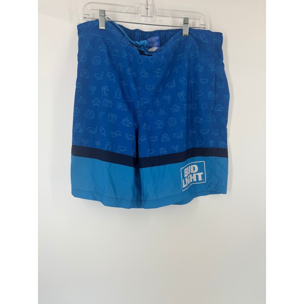 Bud Light Swim Trunks Blue All Over‎ Print Men's XL Elastic Waist